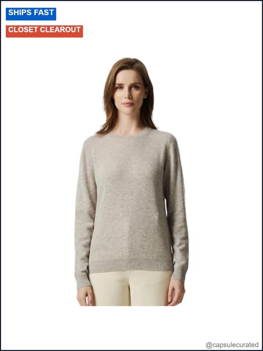 100% Cashmere Crewneck Pullover Sweater, Soft & Warm Winter Top